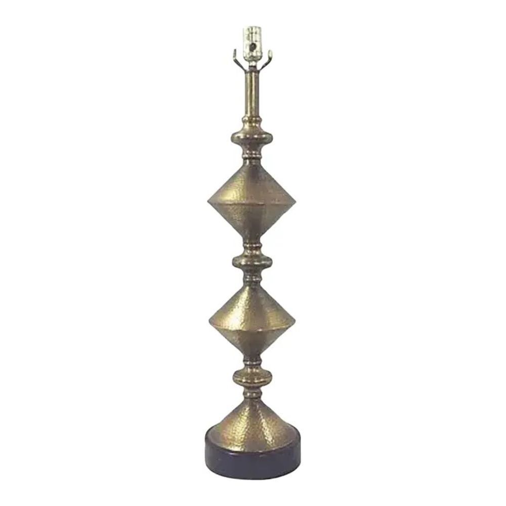Mid-Century Brutalist Hammered Brass Table Lamp